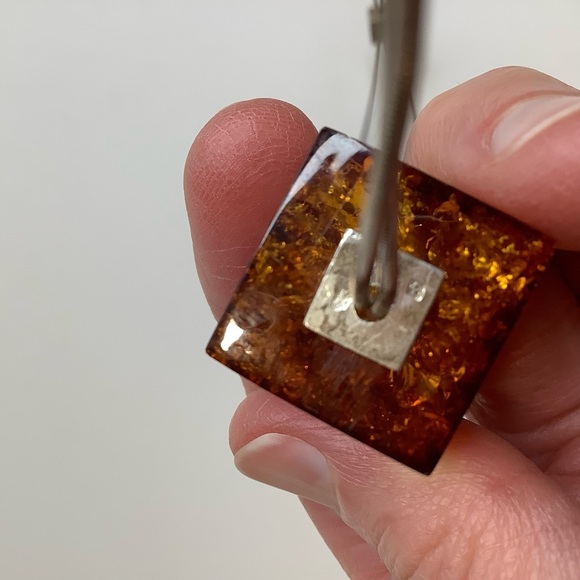 ARTISAN Modern Sterling & Amber Cube Pendant Statement Choker - Picture 7 of 9